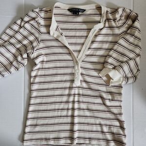 Veronica Beard Cream and Brown Striped Top